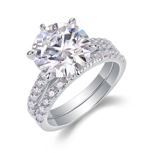 Ensemble de mariage en moissanite taille ronde, couleur D, VVS1, pierres de laboratoire, <span class=keywords><strong>argent</strong></span> sterling S925, plaqué or 18 carats, or rose, or blanc - Product Image 1