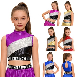 Girls Jazz Dance Team Sleeveless Metallic <b>Sequin</b> <b>Crop</b> <b>Tops</b> Metallic Mock Neck Dance Costume Back Cutout Custom - Product Image 1