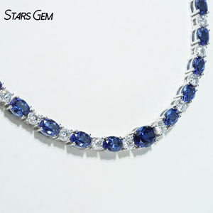 สร้อยคอหรูหรา Starsgem ชุบทอง 14K ประดับด้วยแซฟไฟร์สังเคราะห์ทรงรี 48 กะรัต และมอยส์ซาไนต์ สีน้ำเงินรอยัล สำหรับงานปาร์ตี้ - Product Image 5