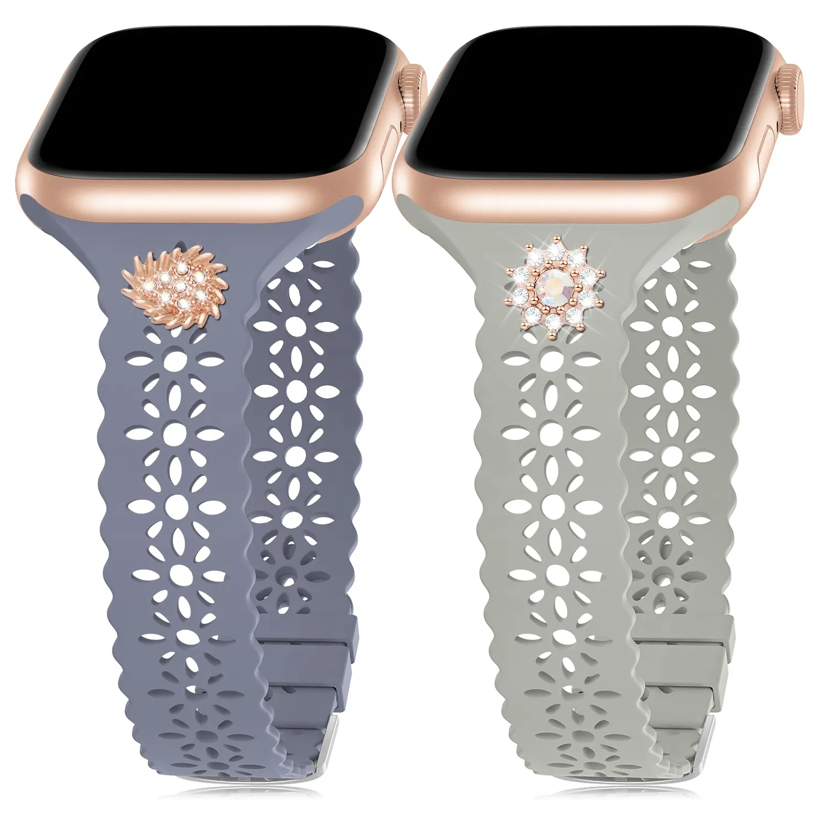 Pulsera de silicona hueca de encaje de lujo para pulseras de Apple Watch y tachuelas de dijes de decoración para iWatch Series Ultra SE 8 7 6 5