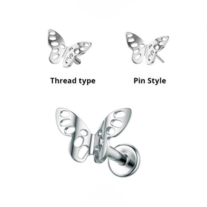 Labret en forme de papillon |   Bijoux de piercing à filetage interne et à système push-pin de qualité chirurgicale F136 |   Hypoallergénique pour les lèvres, les oreilles, le nez - Product Image 2
