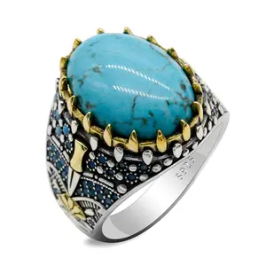 새로운 절묘한 럭셔리 S925 스털링 실버 중동 이슬람 이슬람 터키석 반지
