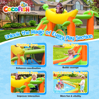 Structure gonflable combinée Cocofish sur le thème des singes et des bananes avec toboggan aquatique, piscine et canon à eau pour enfants