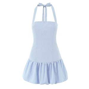 Nouvelle robe d'été pour femmes, coupe ajustée, tendance, sexy, dos nu, col halter, ourlet plissé, mini-robe - Product Image 3