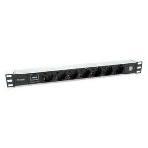 Regolatore di tensione - Regolatore di tensione da alimentazione in alluminio, rack 19\", 1U, 7 prese Schuko/Euro, 2 prese USB, include protezione SPD C.* - Product Image 1