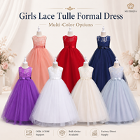 Robe de soirée de luxe en dentelle et tulle pour filles, longueur ras du sol, style robe de bal, nouvelle collection 2026, pour demoiselles d'honneur, mariage, fête, vêtements de boutique pour enfants, vente en gros