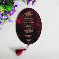 Tarjeta de menú de acrílico transparente impresa personalizada roja de muestra gratis con borla para cumpleaños/boda/Fiesta de vacaciones y restaurante