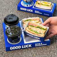 Boîte à emporter personnalisée pour petit-déjeuner, porte-sandwich, porte-gobelets à café, boîte d'emballage pour petit-déjeuner à emporter, boîte à lunch multifonctionnelle