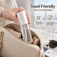 Flacon pompe à poudre PET 90 ml avec anneau en bambou et capuchon blanc, rechargeable, vide, pour poudre libre et fond de teint