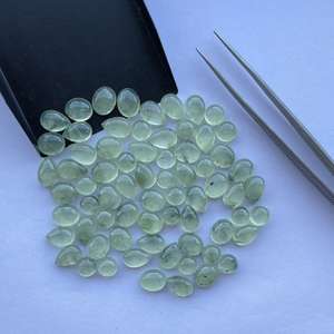 Jewel Creation - Cabujones Sueltos de Prehnita Verde Natural de 8 mm, 10 mm y 12 mm, Forma Ovalada Lisa, Forma de Pera, Parte Posterior Plana, Certificados por IGI - Product Image 1