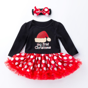 RTS vente en gros 2023 mes premiers vêtements de noël bébé noël barboteuse 2 pièces ensemble - Product Image 5