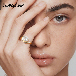 แหวนแต่งงานเพชรเม็ดเดี่ยวทรงหยดน้ำ ดีไซน์โค้งมนสำหรับผู้หญิง จาก Starsgem เพชรสังเคราะห์ 9K 10K ทองคำ 1.0 กะรัต รับรองโดย IGI - Product Image 2