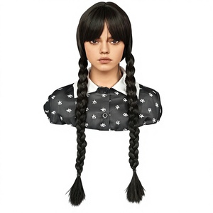 Perruque Adams Wednesday la plus vendue avec franges, longues tresses, en soie haute température, couvre-tête complet TH006 pour cosplay et jeux de rôle - Fabricants - Product Image 1