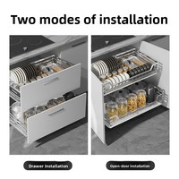 Organisateur de tiroir de cuisine à 2 niveaux, plateau de rangement coulissant réglable pour armoires, gain de place, installation facile