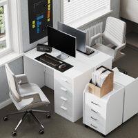 Bureau d'ordinateur durable et écologique avec tiroirs, coiffeuse, poste de travail blanc brillant pour bureau à domicile