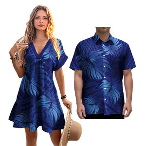 Couples hawaïens correspondant tenues ensemble personnalisé <span class=keywords><strong>tatouage</strong></span> Tribal tiare <span class=keywords><strong>fleur</strong></span> robe <span class=keywords><strong>de</strong></span> bal Aloha chemise & Samoa Puletasi robe Couple ensemble - Product Image 2