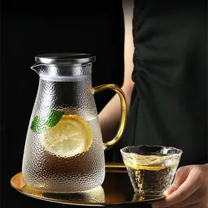 1500 मिलीलीटर ग्लास कोल्ड केतली हैंडल के साथ हस्तनिर्मित उच्च बोरोसिलिकेट ग्लास चाय की केतली