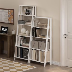 Furinno - Librería tipo <span class=keywords><strong>escalera</strong></span> <span class=keywords><strong>de</strong></span> 5 niveles, estilo contemporáneo, <span class=keywords><strong>de</strong></span> madera <span class=keywords><strong>de</strong></span> ingeniería blanca, ligera, que ahorra espacio, estante <span class=keywords><strong>de</strong></span> exhibición y almacenamiento - Product Image 4