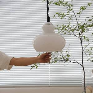 Vintage Scandinavian French-Style Milk Glass Chandelier; Postmodern Teal Orange Pendant <b>Light</b> for Study <b>Dining</b> Room Bedroom - Product Image 1