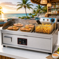 Mesin Panggang Burger Stainless Steel 850mm dengan Penggorengan Terintegrasi 5500W, Stasiun Countertop Efisiensi Tinggi untuk Makanan Cepat Saji