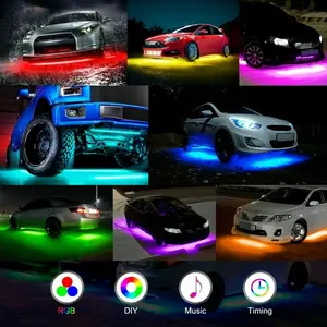 Lampu Ambient Kit lampu Neon LED mobil, lampu LED RGB LED bawah tabung mobil, lampu Neon Kit lampu mobil