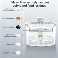 Fontana d'Acqua Automatica Senza Fili Elecpet da 2,5L per Animali Domestici con Separazione Acqua-Elettricità