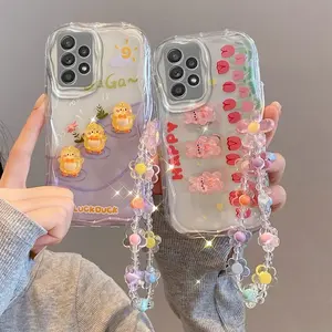 Dessin animé fleur Bracelet chaîne coque de téléphone pour Samsung <span class=keywords><strong>Galaxy</strong></span> S23 S22 Ultra S21 <span class=keywords><strong>S20</strong></span> <span class=keywords><strong>FE</strong></span> A14 A24 A25 A23 A33 A53 A34 A54 couverture ondulée - Product Image 2
