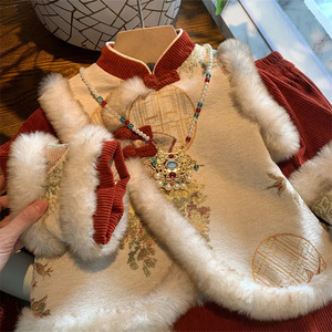 Girls Winter Chinese Style Outfit Set Thickening Cotton With Label For New Year - Product Image 2