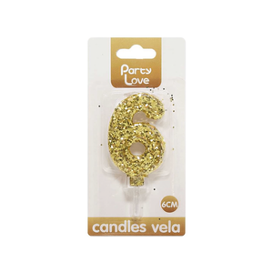 Bougie numéro 6 en paillettes dorées Party Love, 6 cm, décoration de gâteau - Product Image 3