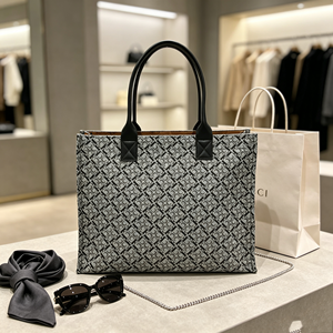 <b>Grey</b> Geometric Jacquard Women Top Handle <b>Tote</b> <b>Bag</b> Large Capacity Handbag For Office Work Daily Shopping - Product Image 5