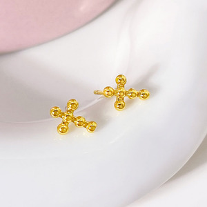 Simple Design Waterproof 18K Gold Plated <b>Cross</b> Stud <b>Earrings</b> for Women - Product Image 3
