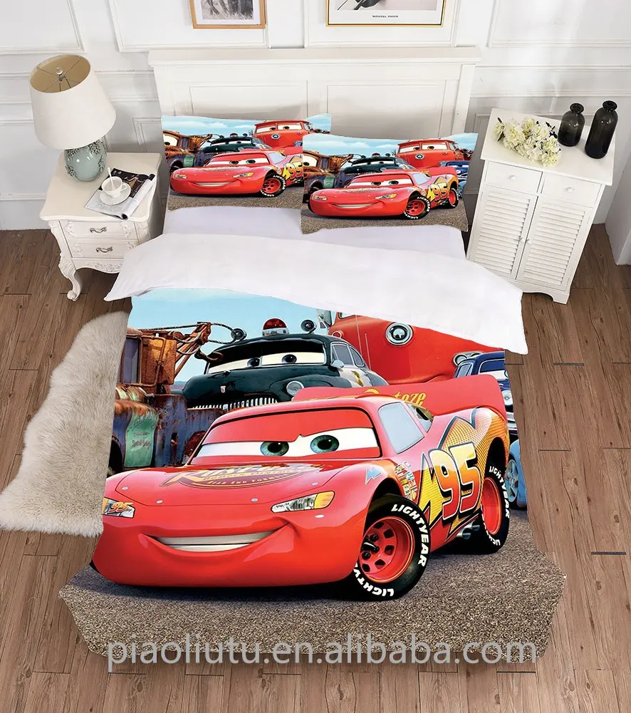 Hot 3D cartoon Cars duvet cover bed sheets fitted sheet pillowcase bedding 3Pcs set kids designer bed comfort set wholesale