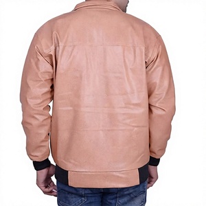 เสื้อแจ็คเก็ตบอมเบอร์หนังแท้สีแทนสำหรับผู้ชาย ยี่ห้อ LONG MISSION INDUSTRY รุ่นกันหนาวแบบลำลอง พร้อมปกแบบแมนดารินและซิป - Product Image 5