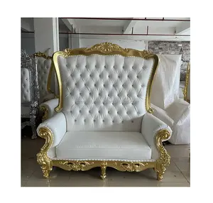 Rental Double Sofa European Luxury High Back Royal Queen King Groom Bride Gold Throne Chair Wedding