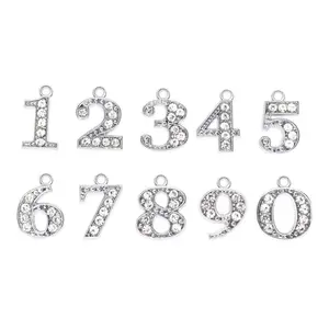 Cents-Off 10 Pcs Per Set Necklace Bracelet Jewelry Making Charms Inlay Rhinestone Figure 0-9 Arabic Numerals Pendant