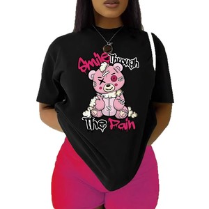 Camiseta con cuello redondo y estampado de oso, camiseta informal de manga corta para primavera y verano, ropa de mujer, ropa estética - Product Image 1