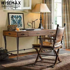 WISEMAX FURNITURE Italian Style <b>Vintage</b> Design Solid Wood Frame Leather <b>Chair</b> Dining Camping <b>Chair</b> for Cafe Hotel Restaurant - Product Image 2