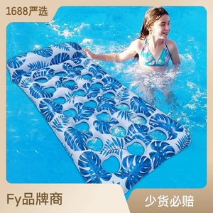 <b>Inflatable</b> Floating Raft 180x80cm Blue Tropical Leaves Pattern Adult <b>Pool</b> Float With Cup Holes Backrest Recliner Floating Bed - Product Image 5
