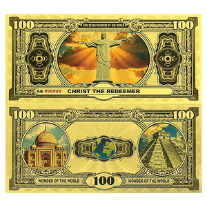 Billet de banque en feuille d'or Sept Merveilles du Monde 100 USD, pièce de collection UNCurrency double face 15x7cm, cadeau pour voyageurs et collectionneurs - Product Image 2
