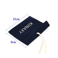Kantong Kemasan Perhiasan Kalung Gelang dari Suede Lembut Biru Tua Ukuran 12*9cm dengan Pita
