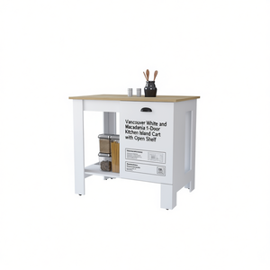รถเข็นครัวแบบ 1 ประตู รุ่นแวนคูเวอร์ ไวท์ แอนด์ แมคคาเดเมีย พร้อมชั้นวางแบบเปิด - Product Image 1