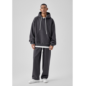 Sudadera con capucha de gran tamaño deportiva informal para hombre primavera otoño juvenil Popular Color sólido fuera del hombro algodón poliéster estampado bordado - Product Image 4