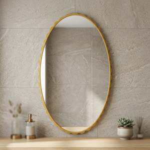 Oval Brass Wall <b>Mirror</b> with Scalloped Frame Modern Decorative Design for Living Room Bedroom - Product Image 4