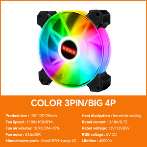 Ventilador de ordenador 120mm 4pin Ventilador de refrigeración de juego RGB de velocidad PWM del controlador 120 * 120 * 25mm - Product Image 2