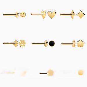 Gaby 14K Solid <b>Gold</b> Trendy Piercing Jewelry Multi-Shape Irregular Base Cross-Border Design Internal Thread Lip <b>Stud</b> Earrings - Product Image 4