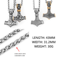 Pendentif Viking Marteau Thor Mjolnir Collier Homme Acier Titane Nordique Noeud Triangulaire Amulette Hip Hop Cadeau Vintage