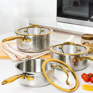 Ensemble de casseroles à lait en acier inoxydable triple couche, 6 pièces, sans revêtement, avec poignées en acier inoxydable, compatible gaz et induction - Product Image 4