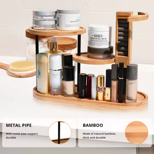 Estante de almacenamiento de bambú ecológico para joyería, bandeja organizadora de exhibición de maquillaje de 3 capas con torre colgante de encimera colgante - Product Image 4