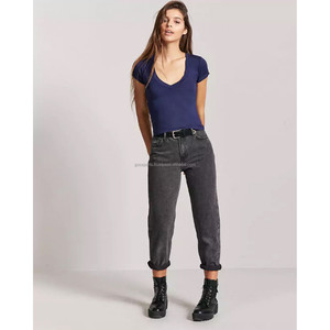 Camisetas ajustadas con cuello de pico profundo para mujer, camisas de moda con impresión personalizada y etiquetado, azul, para todas las ocasiones - Product Image 2