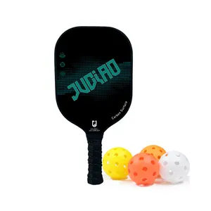 Pagaie de pickleball personnalisée JUCIAO 16mm en fibre de carbone intérieure en nid d'abeille avec 2 pagaies et 4 balles